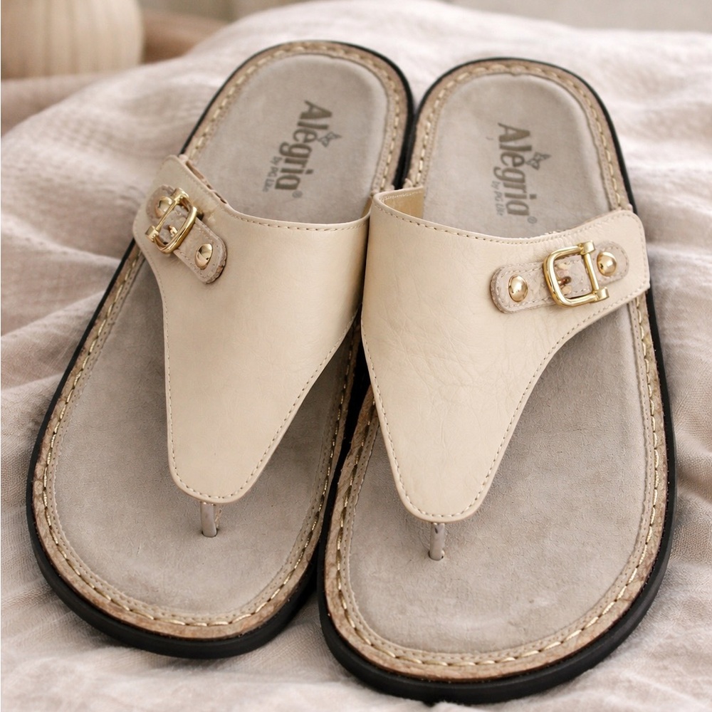 Alegria Sandals Size 40 Womens Comfort Slide Sandals Beige Leather Orthotic